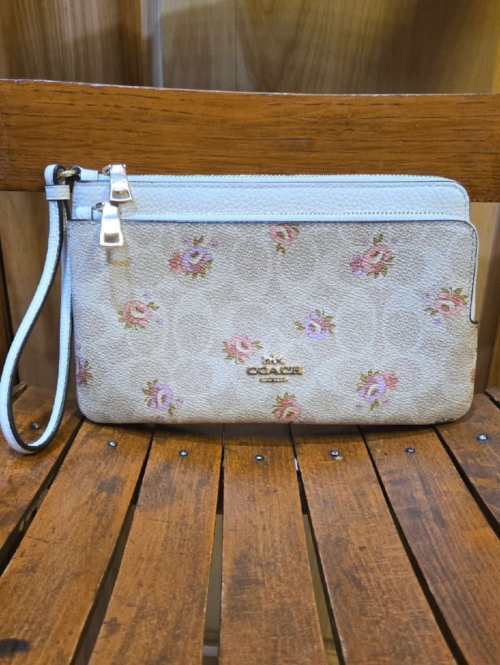 Coach Double Zip Wristlet/Wallet Floral Print